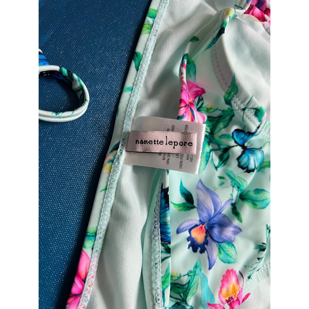 ☀️Nanette Lepore Floral Butterfly Ruffle Triangle Bikini Set Mint Green Size 8 - Picture 4 of 11